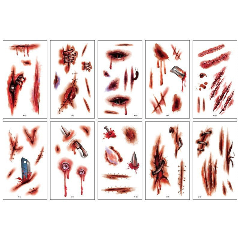 Halloween Realistic Scar Tattoo Stickers - Vampire & Zombie