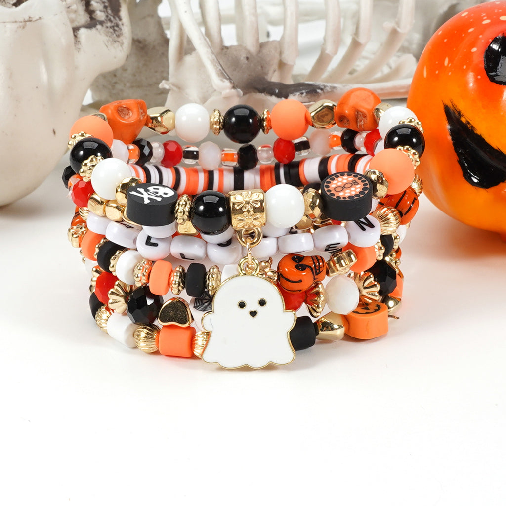 Halloween Beaded Bracelet Set - Boo Charm, 6 Pieces