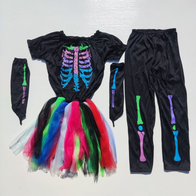 Halloween Horror Colorful Skeleton Costume Cosplay Masquerade