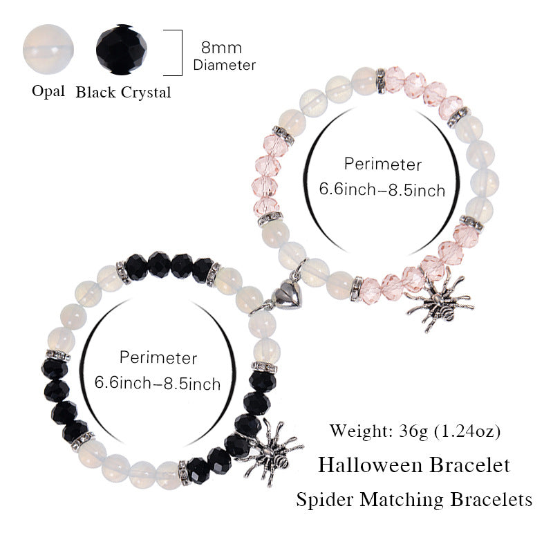 Halloween Spider Pendant Bracelet Set - Onyx Beads