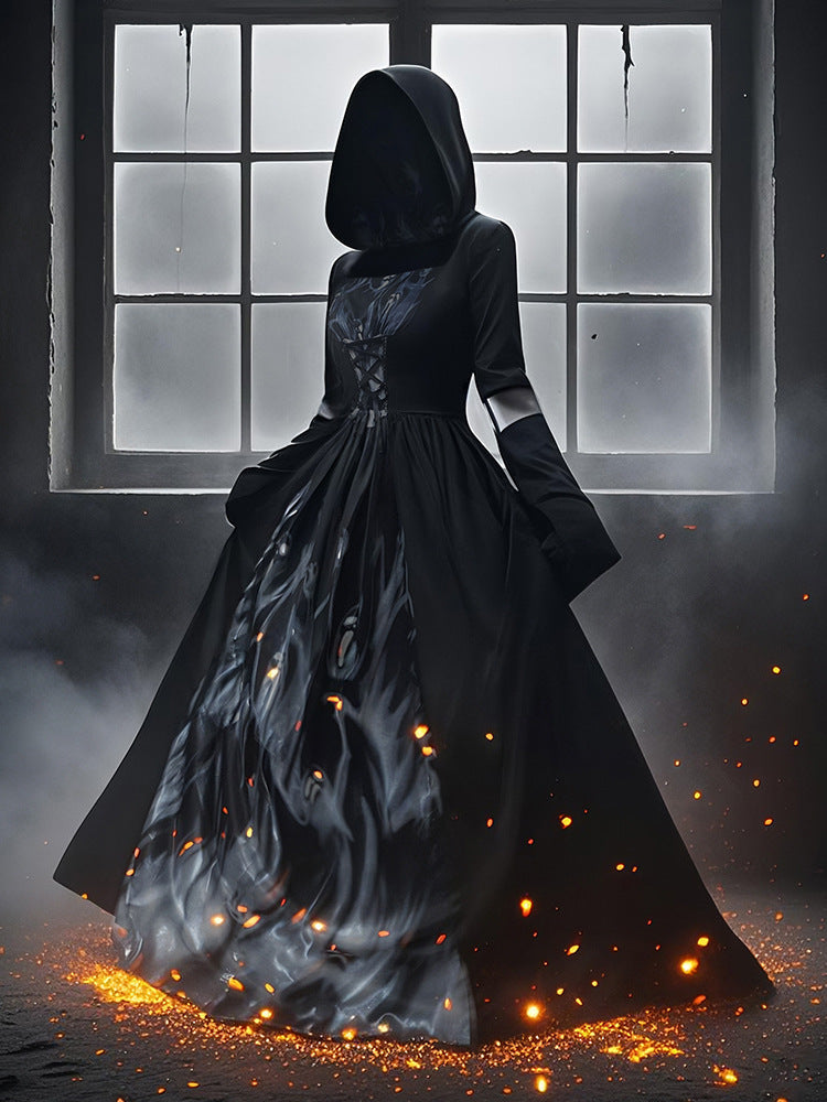 Halloween Witch Dress Costume - Hooded Skeleton Cosplay