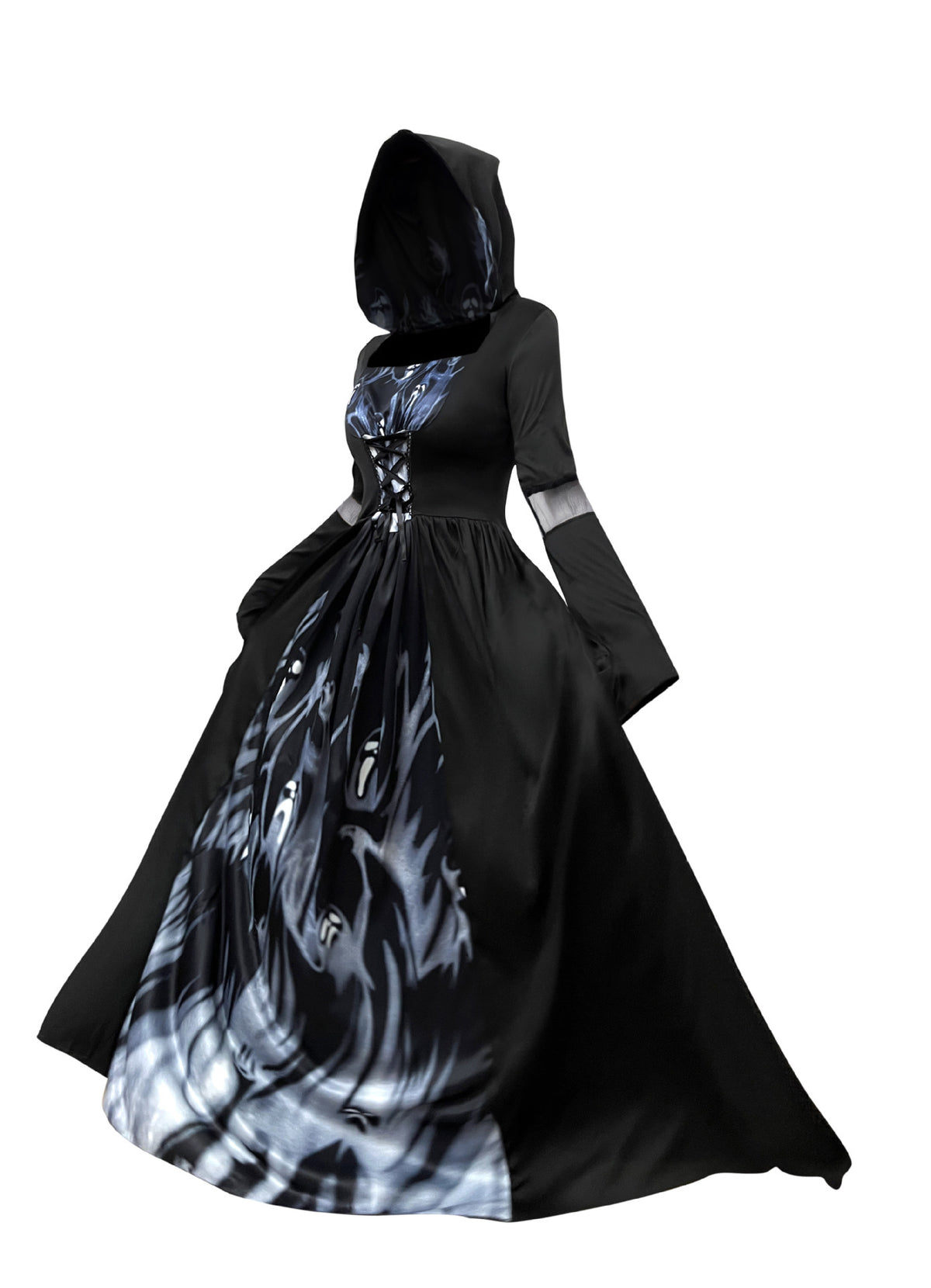 Halloween Witch Dress Costume - Hooded Skeleton Cosplay