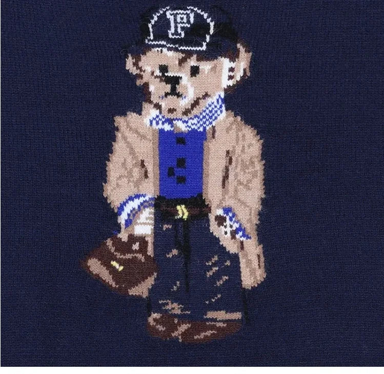 Crochet Bear Knit Sweater Pullover Women Jacquard Knitwear Autumn