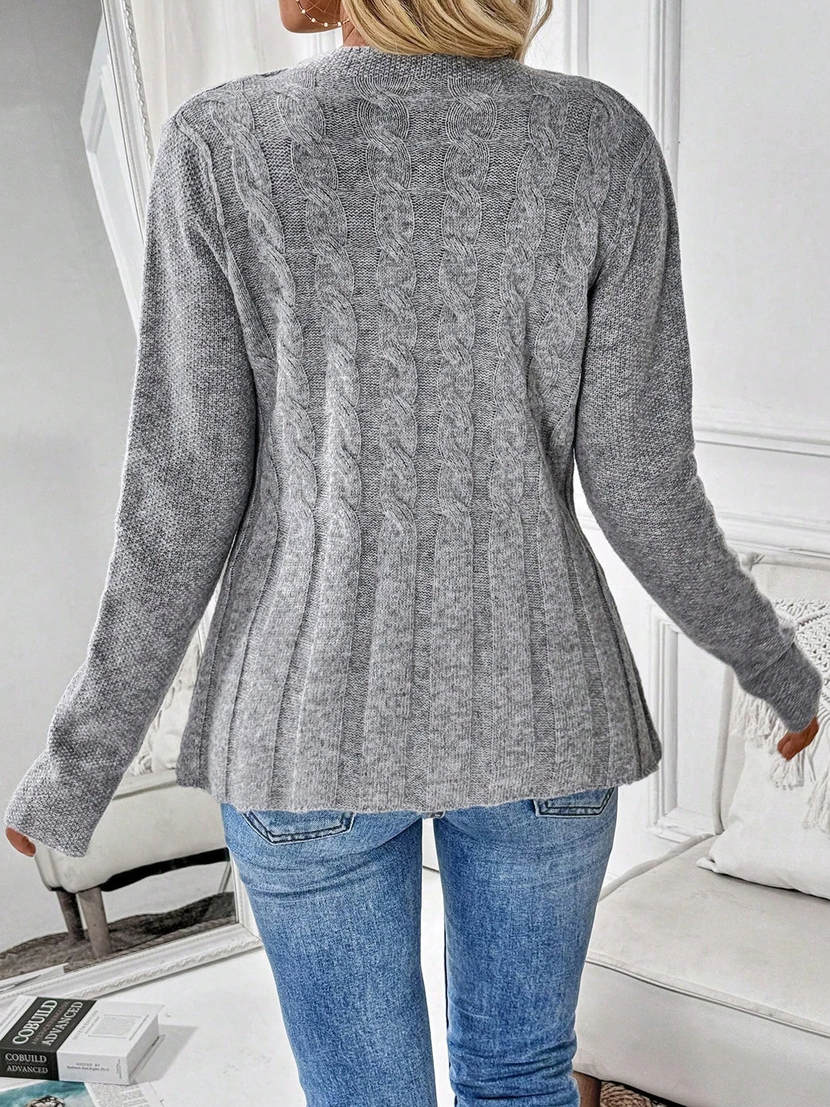 Women's Simple Solid Color Long-Sleeved Cardigan Knitted Sweater