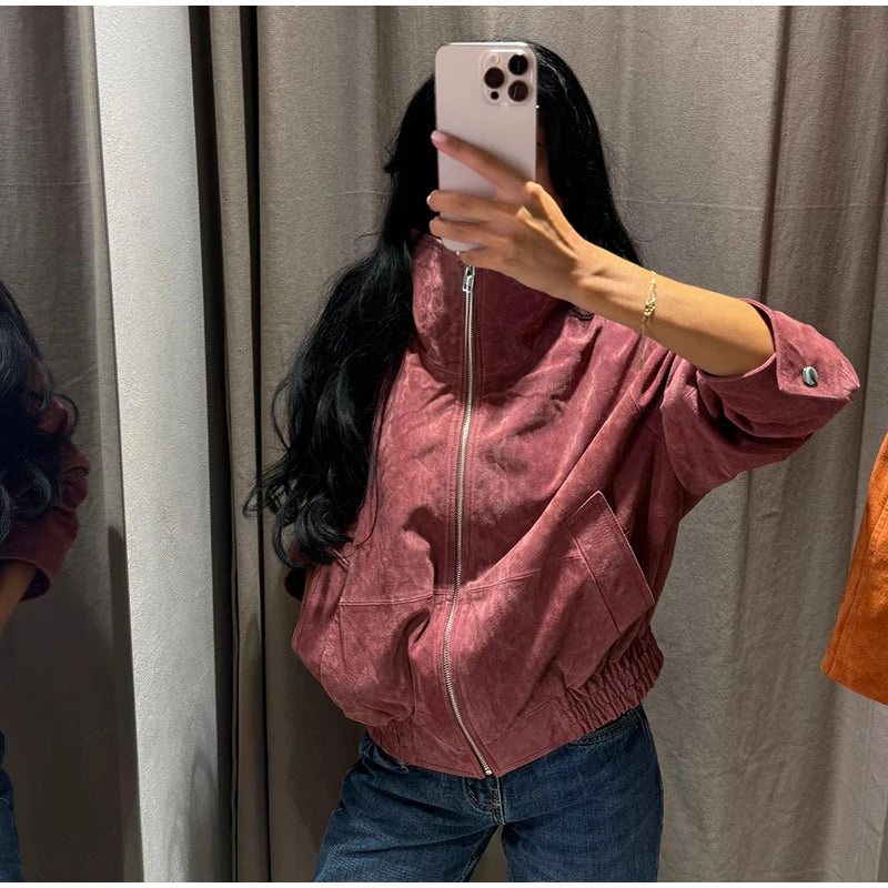 Women's Faux Suede Belted Winter Jacket