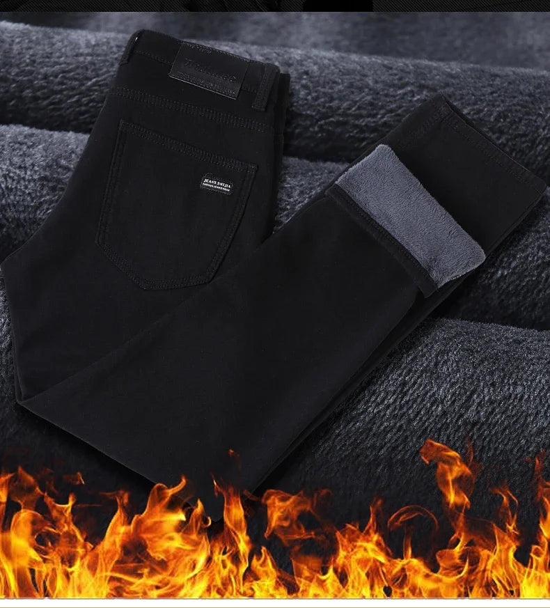Men's Black Stretch Fleece-Lined Denim Jeans