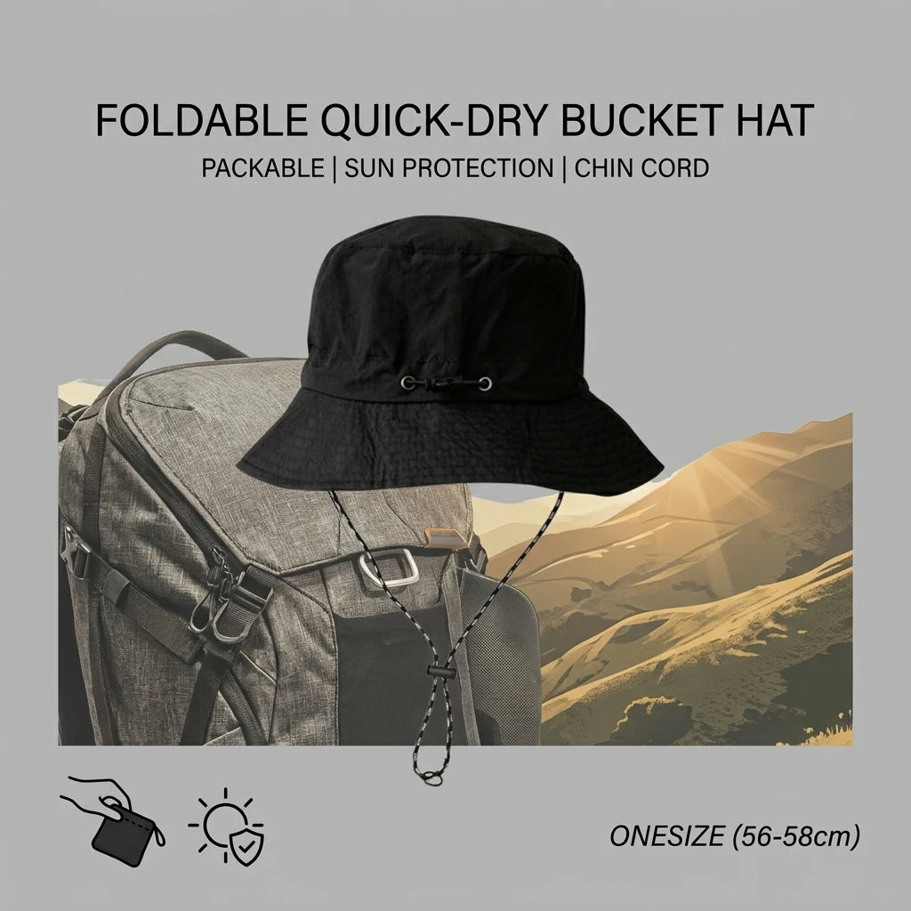 Fisherman Hat Foldable Quick Dry UV Protect Windproof Strap One Size Black, Gray, Khaki for Outdoor Travel Beach Men Women