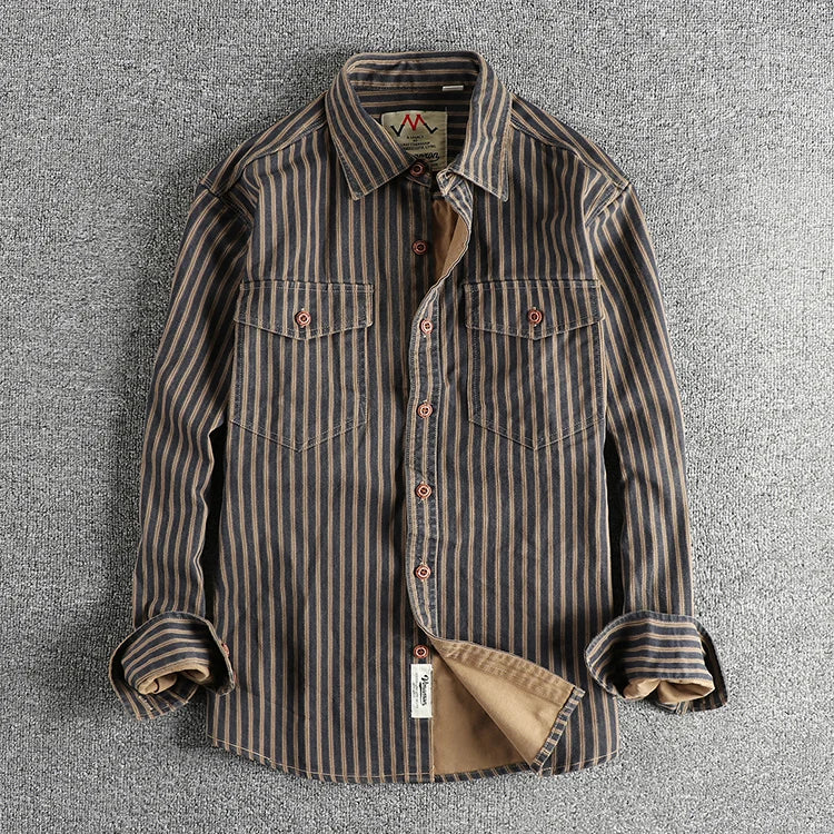 Men's Retro Stripe Long-Sleeve Casual Shirt