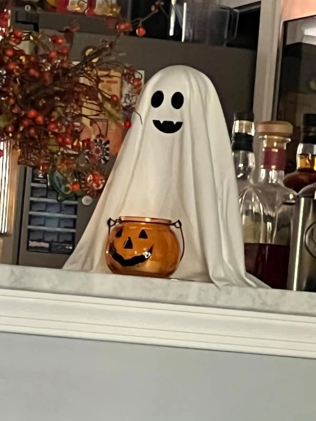 Halloween Ghost Decoration Glowing Desktop Ghost Standing Ornament Haunted Hanging Ghost Decor for Table Home Party Night Gift