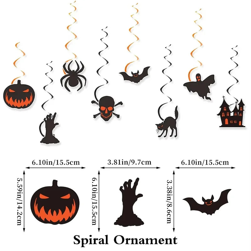 Halloween Party Decorations Set Happy Halloween Banner Trick or Treat Garland Spider Web Hanging Swirls Cupcake Toppers Balloons
