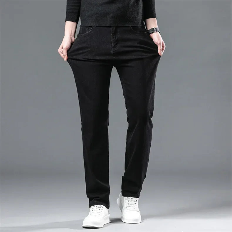 Men's Black Stretch Fleece-Lined Denim Jeans
