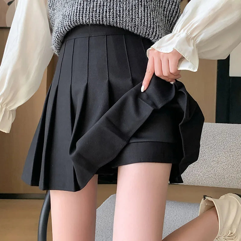 Women's Woolen Pleated Mini Skirt - Korean Style