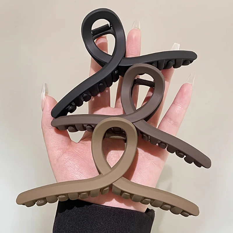 3pcs Elegant Frosted Hair Clips, Suitable For Women - Large Size, Anti Slip Cross Design Hair Clips, Women'S Hair Accessories
