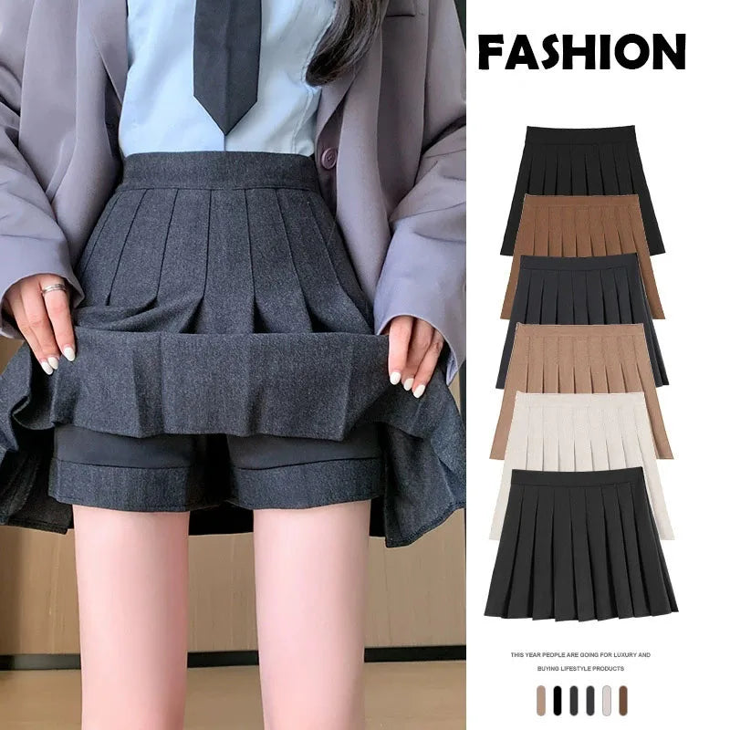 Women's Woolen Pleated Mini Skirt - Korean Style