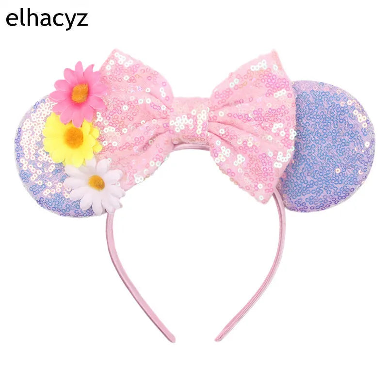 Fashion Cute Mouse Princess Headband 3.3"Ears For Kids Rapunzel Hair Band Women Hair Accessories Girls Sequins Bow Headwear