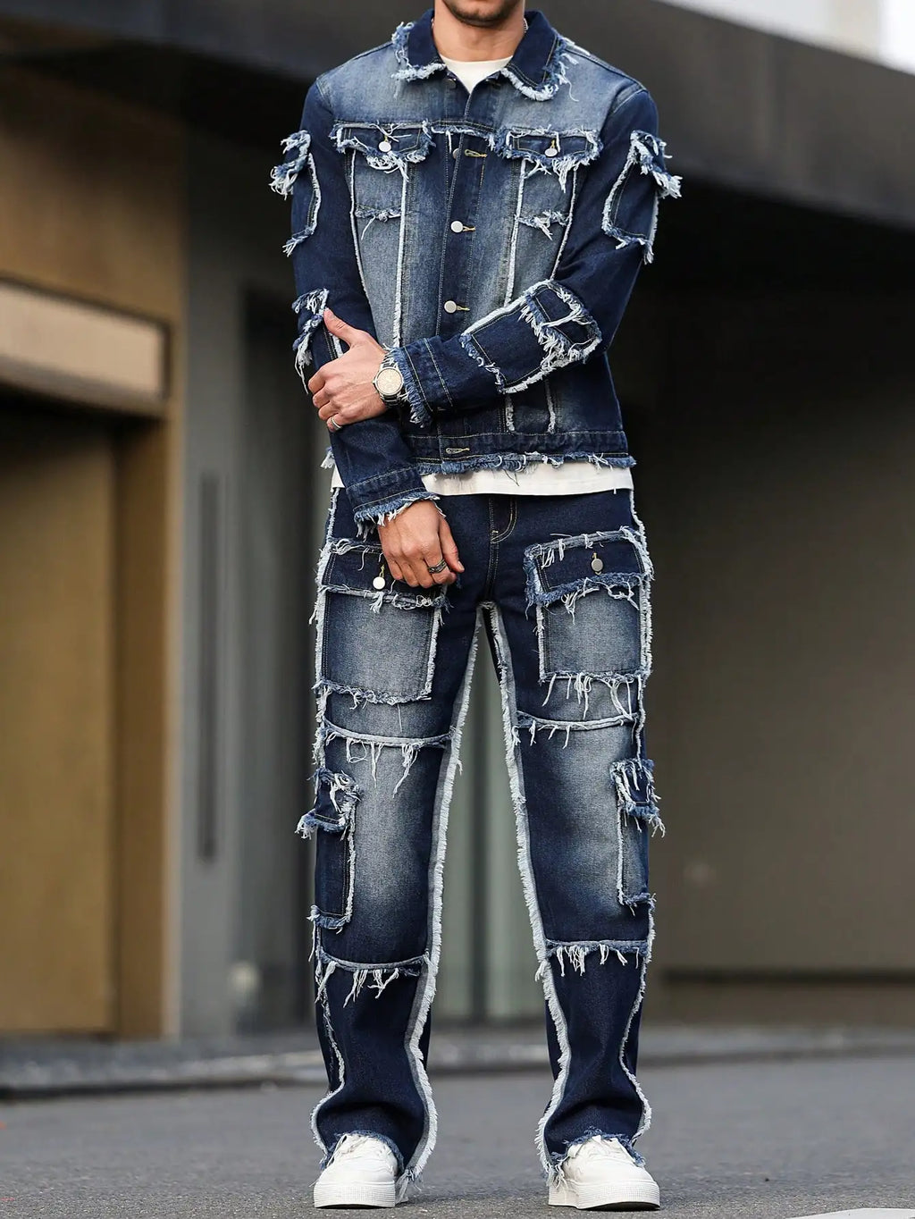 Men's Denim Suit - Multi-Pocket Jacket & Pants