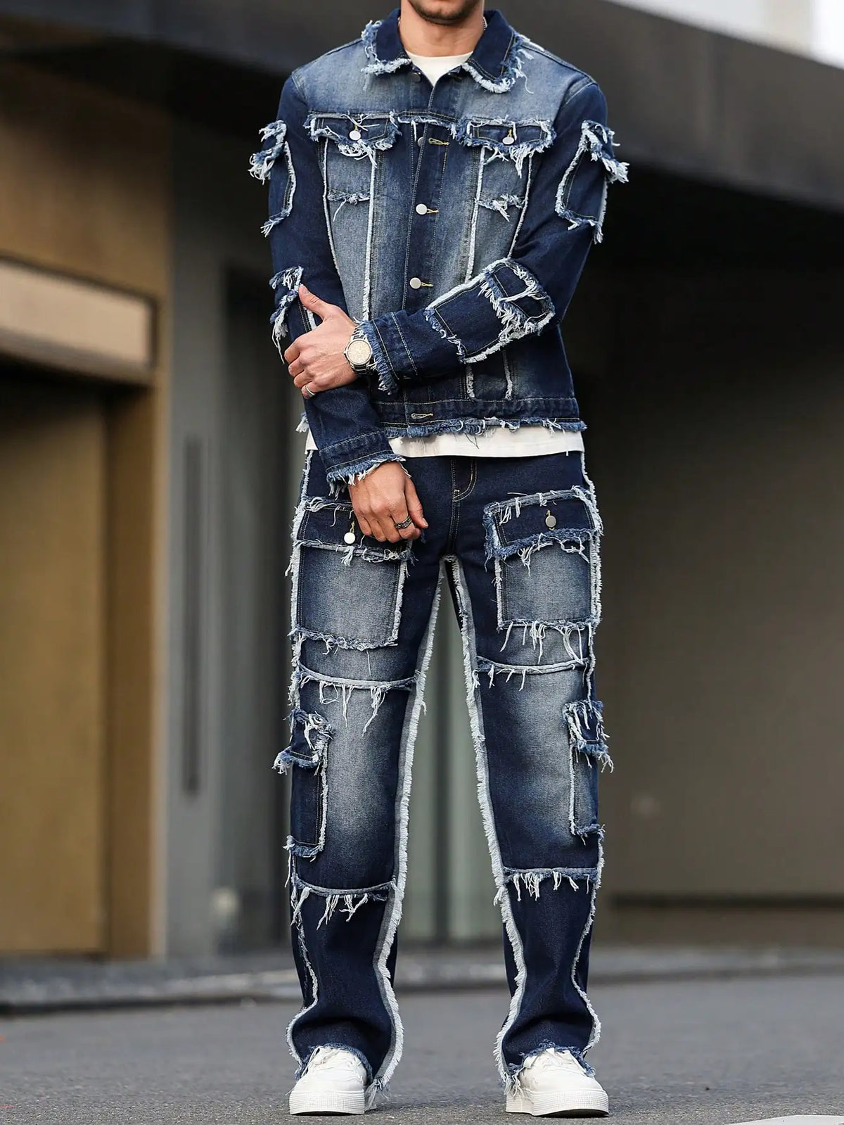Men's Denim Suit - Multi-Pocket Jacket & Pants