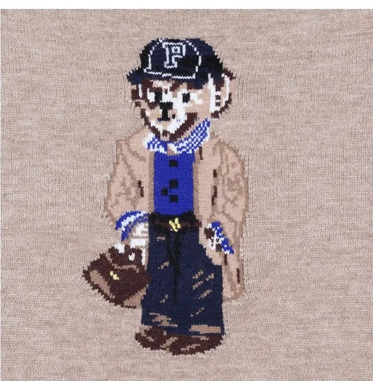 Crochet Bear Knit Sweater Pullover Women Jacquard Knitwear Autumn
