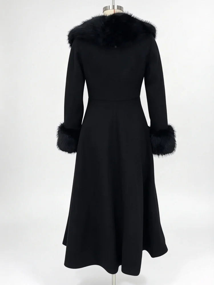Women's Faux Fur Collar Wool Blend Maxi Dress Coat