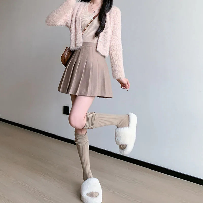 Women's Woolen Pleated Mini Skirt - Korean Style