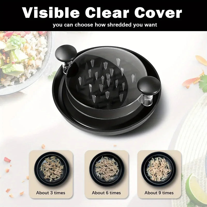 Outil de déchiquetage pour blanc de poulet avec couvercle transparent, hachoir à viande pour poulet, bœuf, chou et légumes, outil de cuisine rotatif