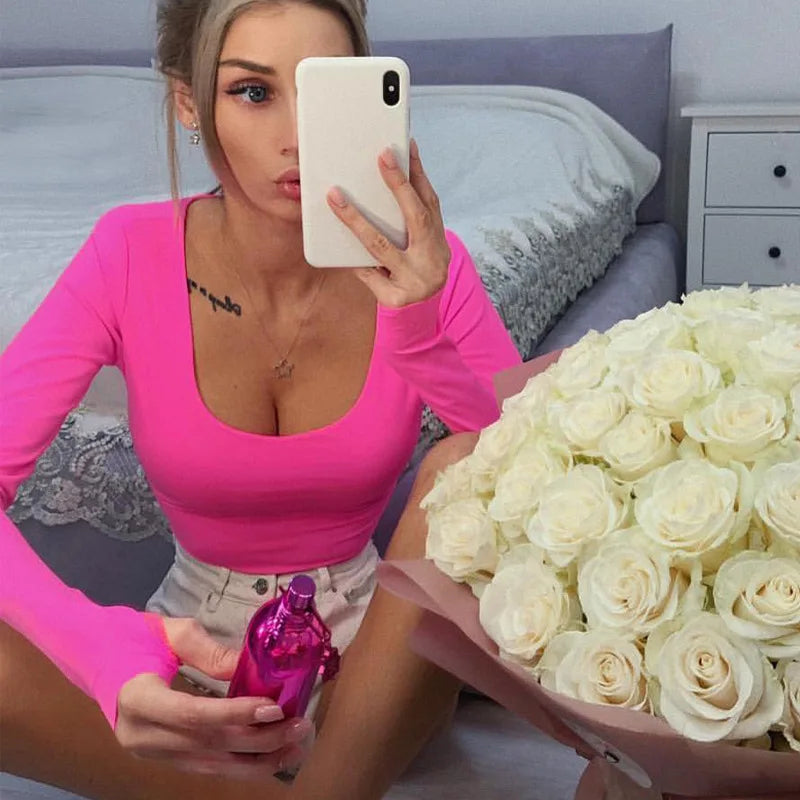 Women's Orange Neon Long-Sleeve Bodysuit