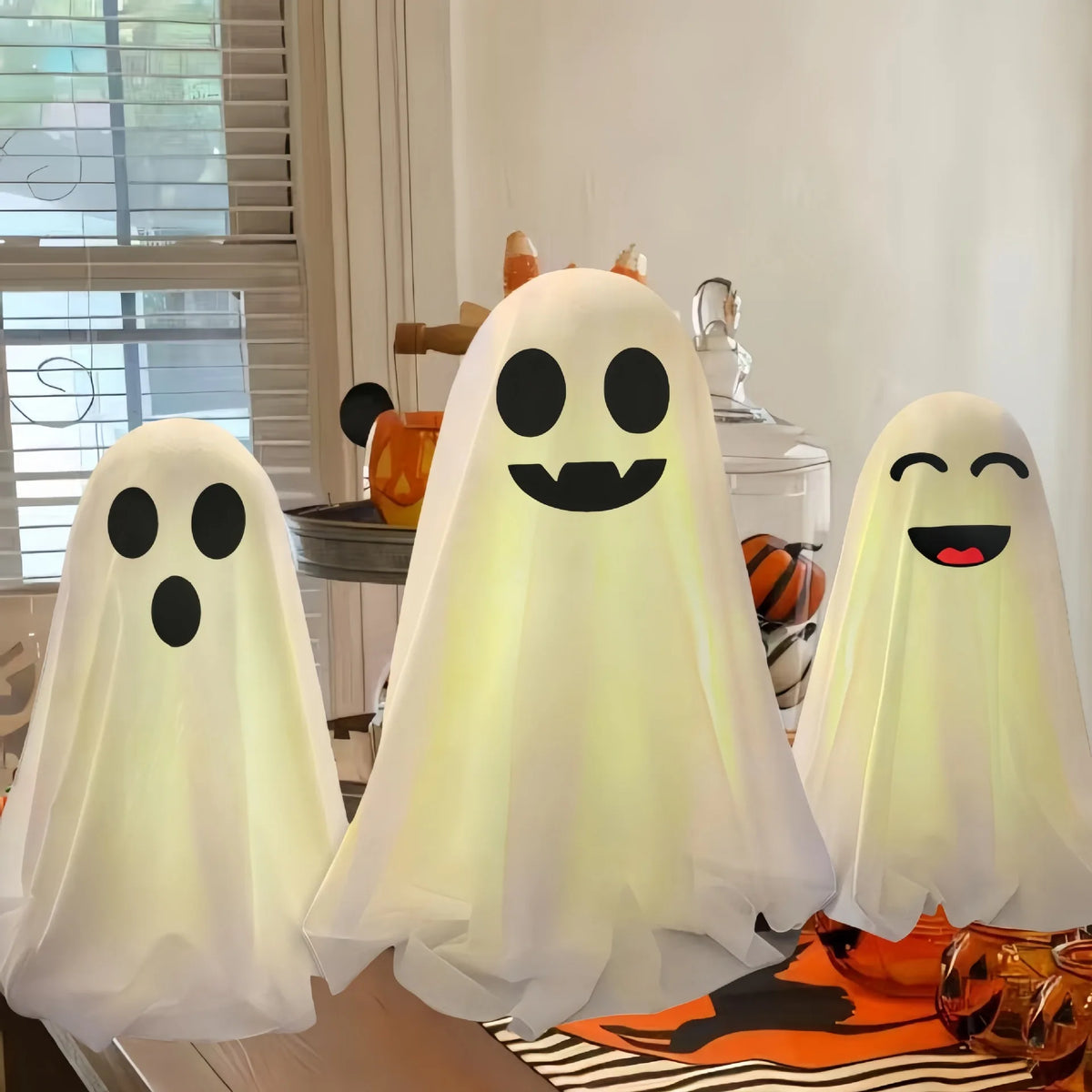 Halloween Ghost Decoration Glowing Desktop Ghost Standing Ornament Haunted Hanging Ghost Decor for Table Home Party Night Gift