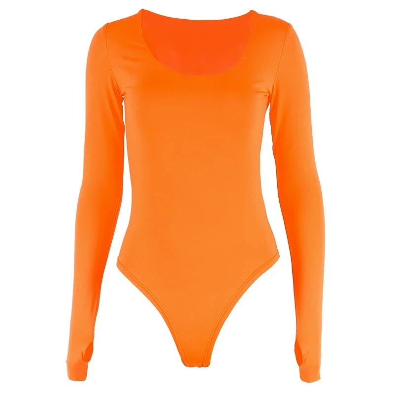 Women's Orange Neon Long-Sleeve Bodysuit