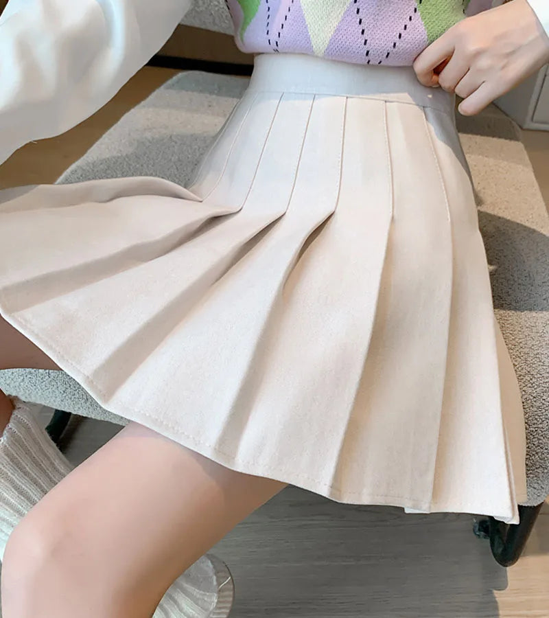 Women's Woolen Pleated Mini Skirt - Korean Style