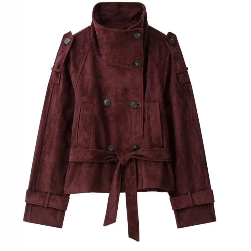 Women's Faux Suede Belted Winter Jacket