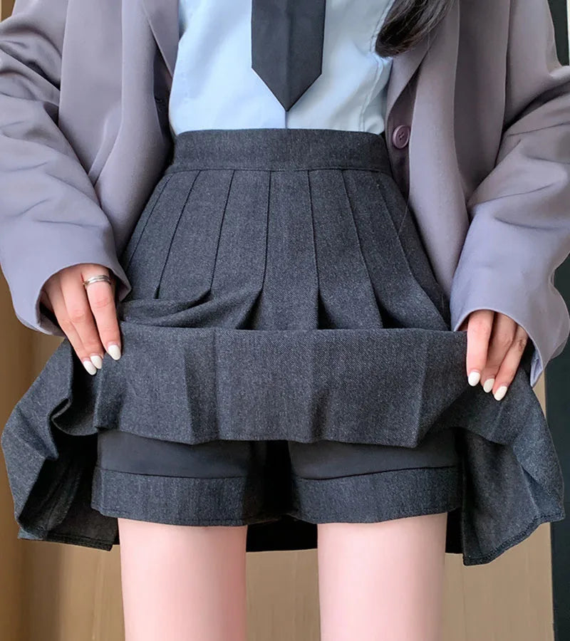 Women's Woolen Pleated Mini Skirt - Korean Style