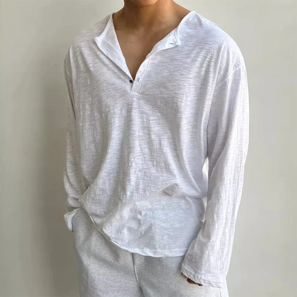Men's Loose Long-Sleeve T-Shirt - Korean Style
