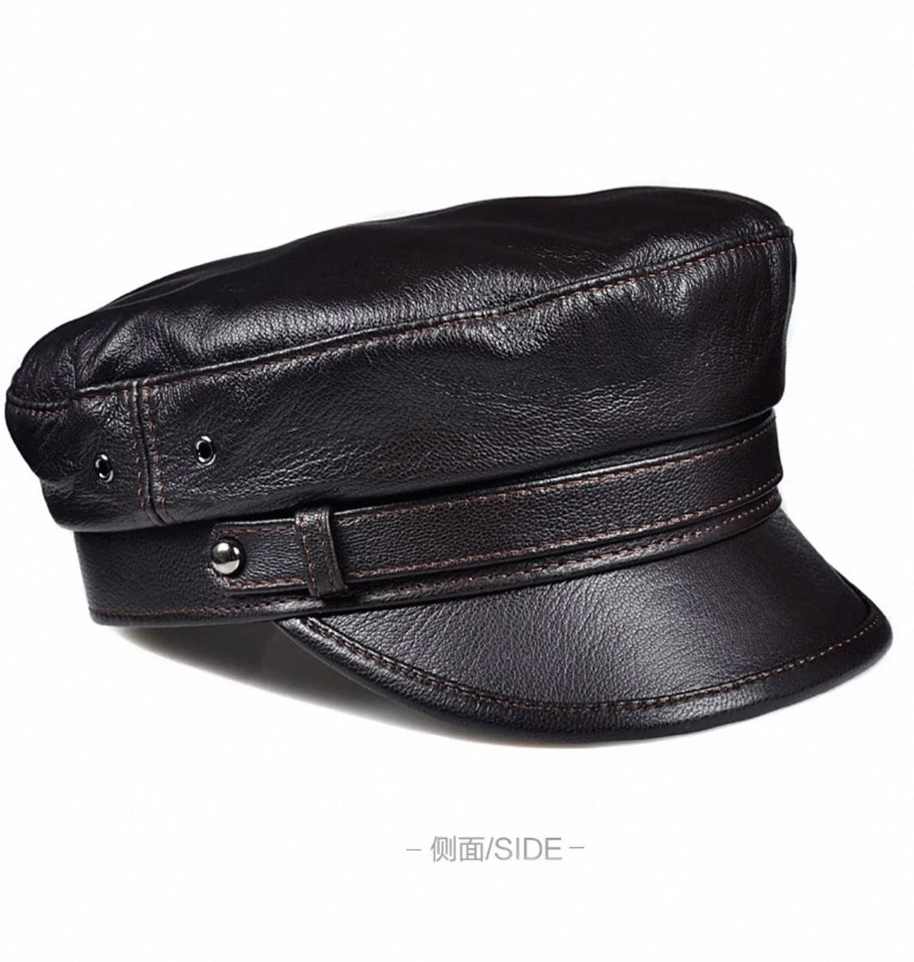 Unisex Genuine Leather Baseball Cap - Navy
