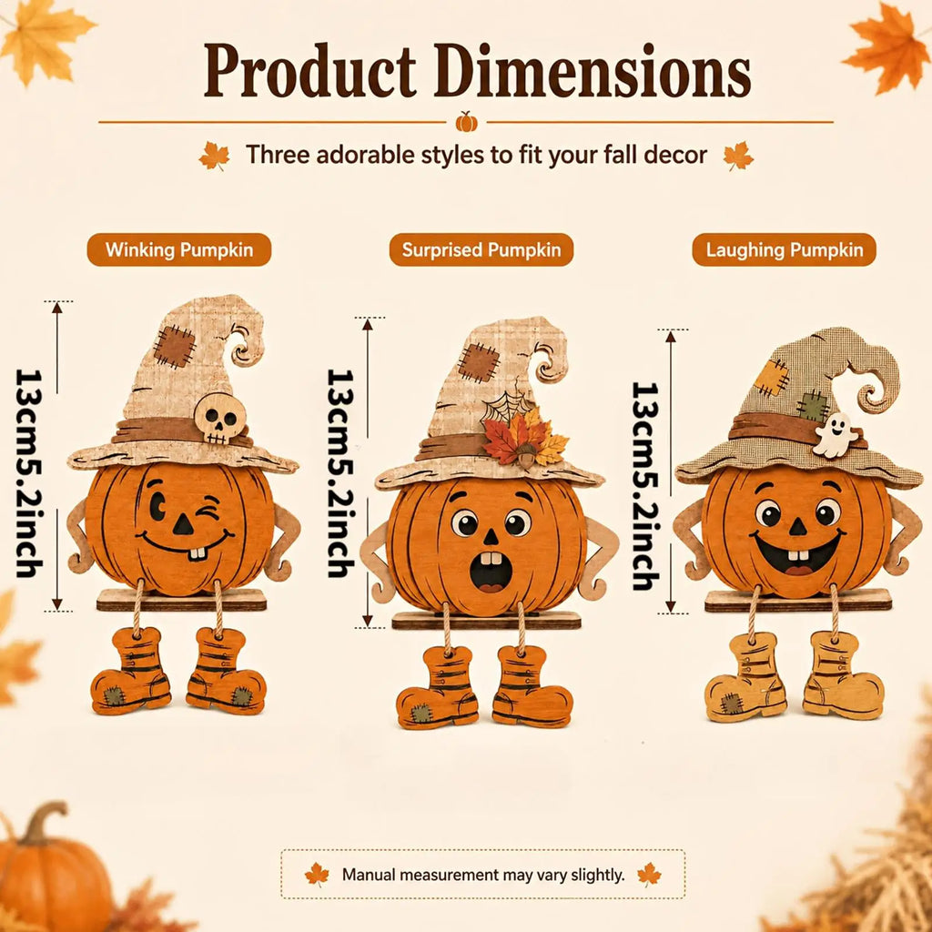 Halloween Wooden Pumpkin Decor 3 Pieces Farmhouse Tabletop Ornament 2D Pumpkin Character Festive Home Desk Mantel Decor Gifts