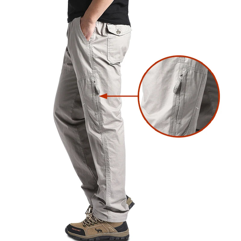 Men's Cotton Cargo Pants with Multiple Pockets