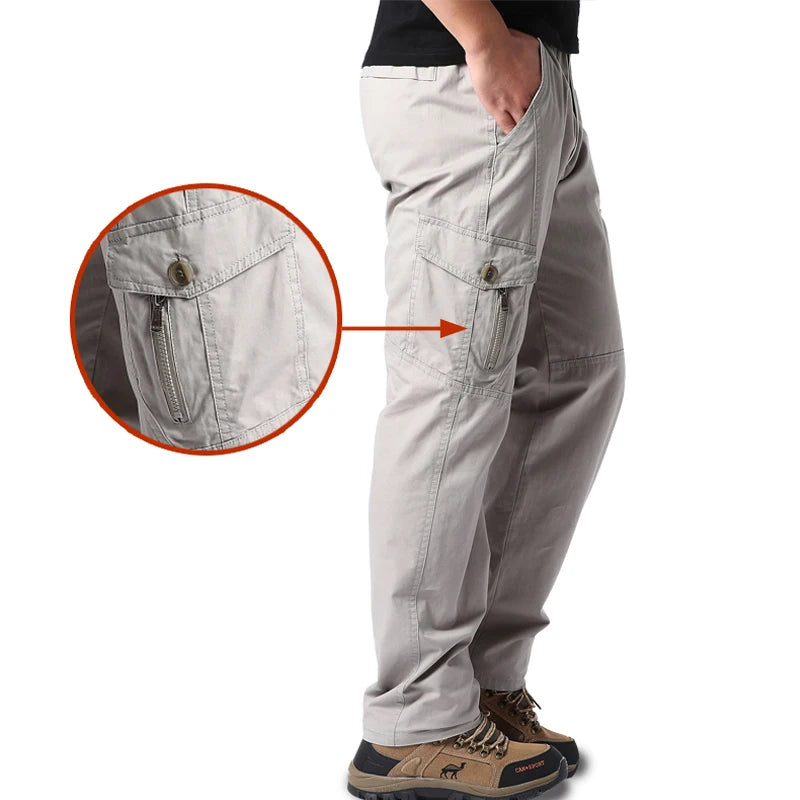 Men's Cotton Cargo Pants with Multiple Pockets