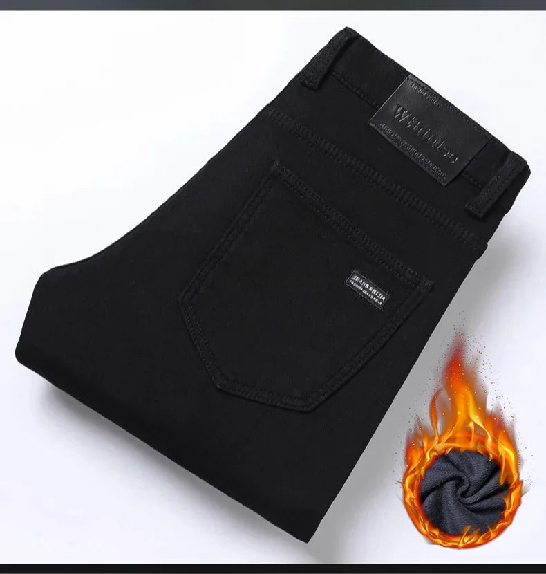 Men's Black Stretch Fleece-Lined Denim Jeans