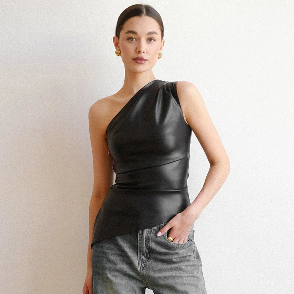 Pure Color Slim One-Shoulder Sleeveless Jacket