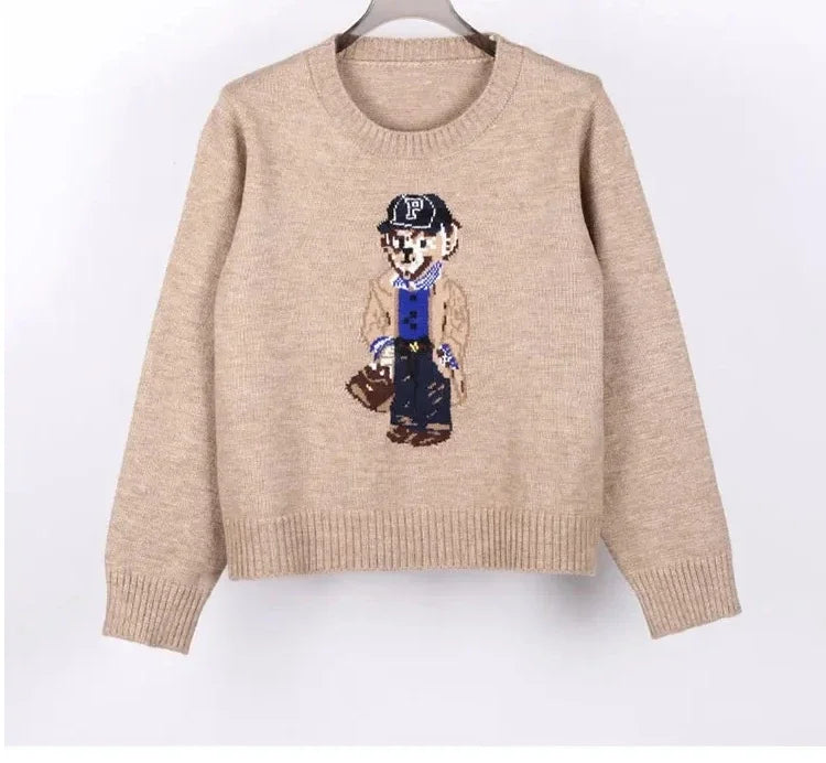 Crochet Bear Knit Sweater Pullover Women Jacquard Knitwear Autumn