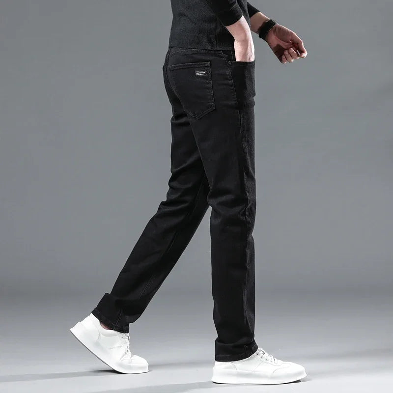 Men's Black Stretch Fleece-Lined Denim Jeans