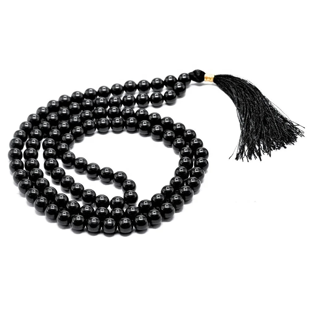 Wholesale Polished Black Obsidian Jap Mala 8mm Crystal Stones Yoga Meditation Feng Shui Buddhism Reiki Love Mascot-108 Beads