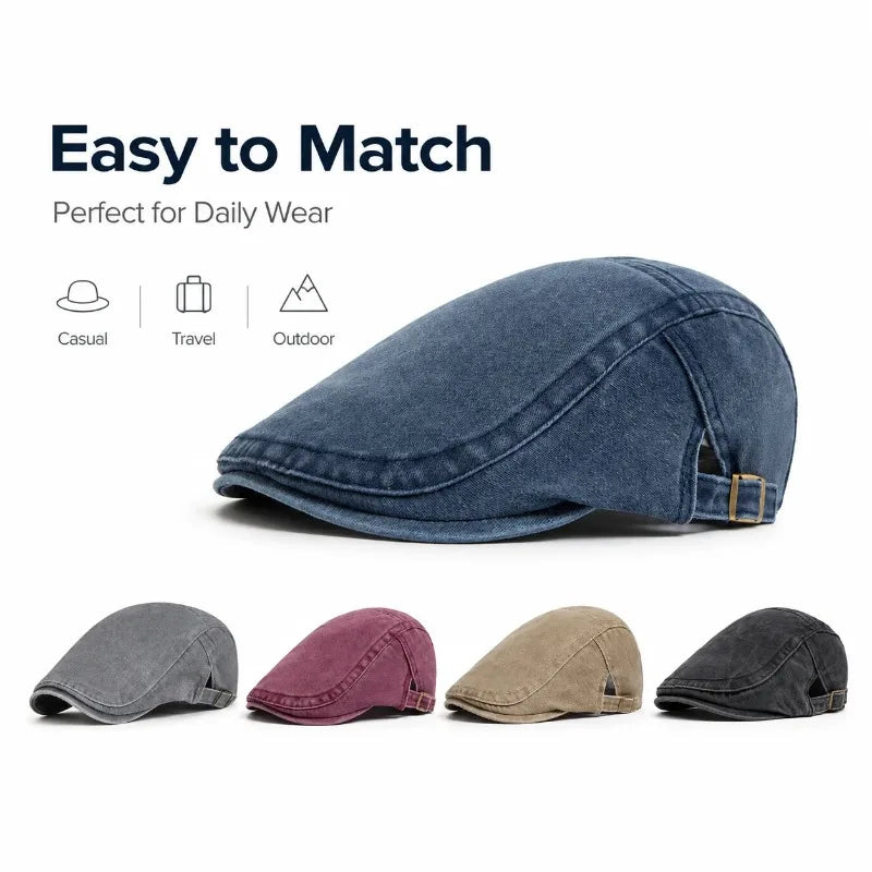 Vintage Washed Cotton Newsboy Hat Duckbill Ivy Casual Flat Cap for Men Women Spring Autumn Driving Cabbie Painter Beret