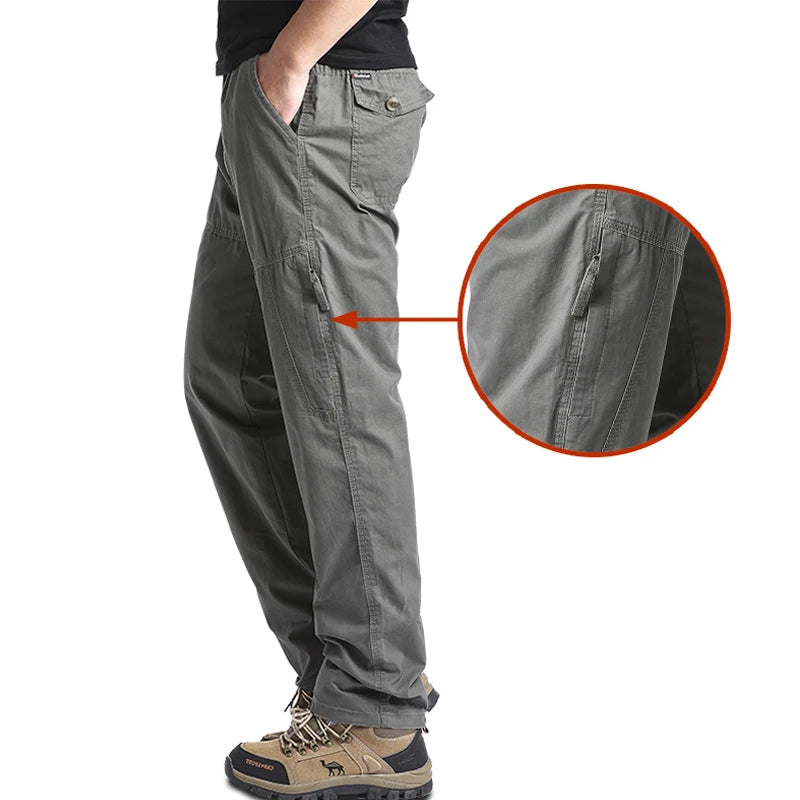 Men's Cotton Cargo Pants with Multiple Pockets
