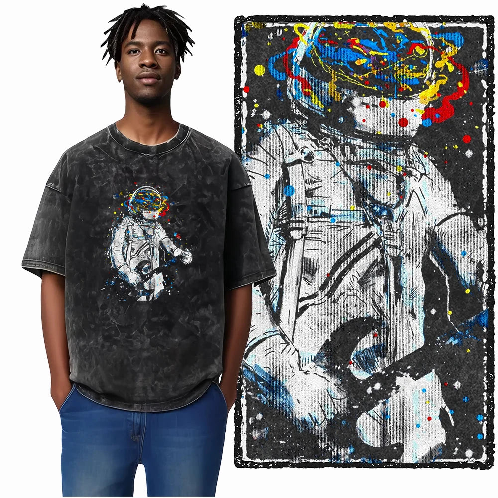 Astronaut Space Print Cotton Graphic T-Shirt