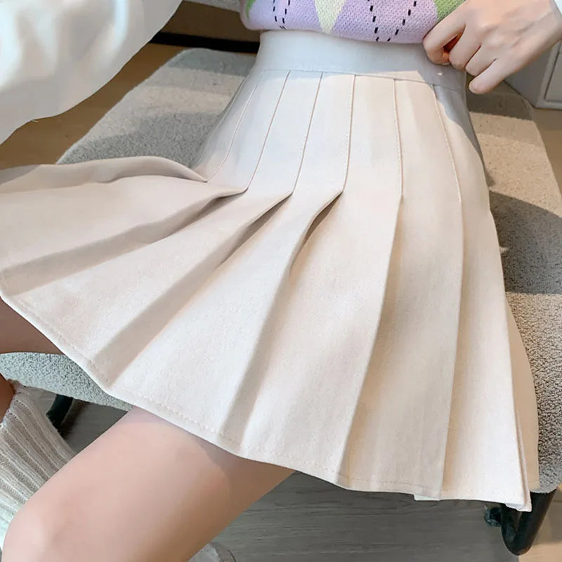 Women's Woolen Pleated Mini Skirt - Korean Style