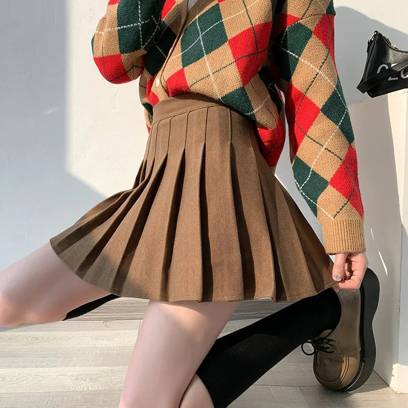 Women's Woolen Pleated Mini Skirt - Korean Style