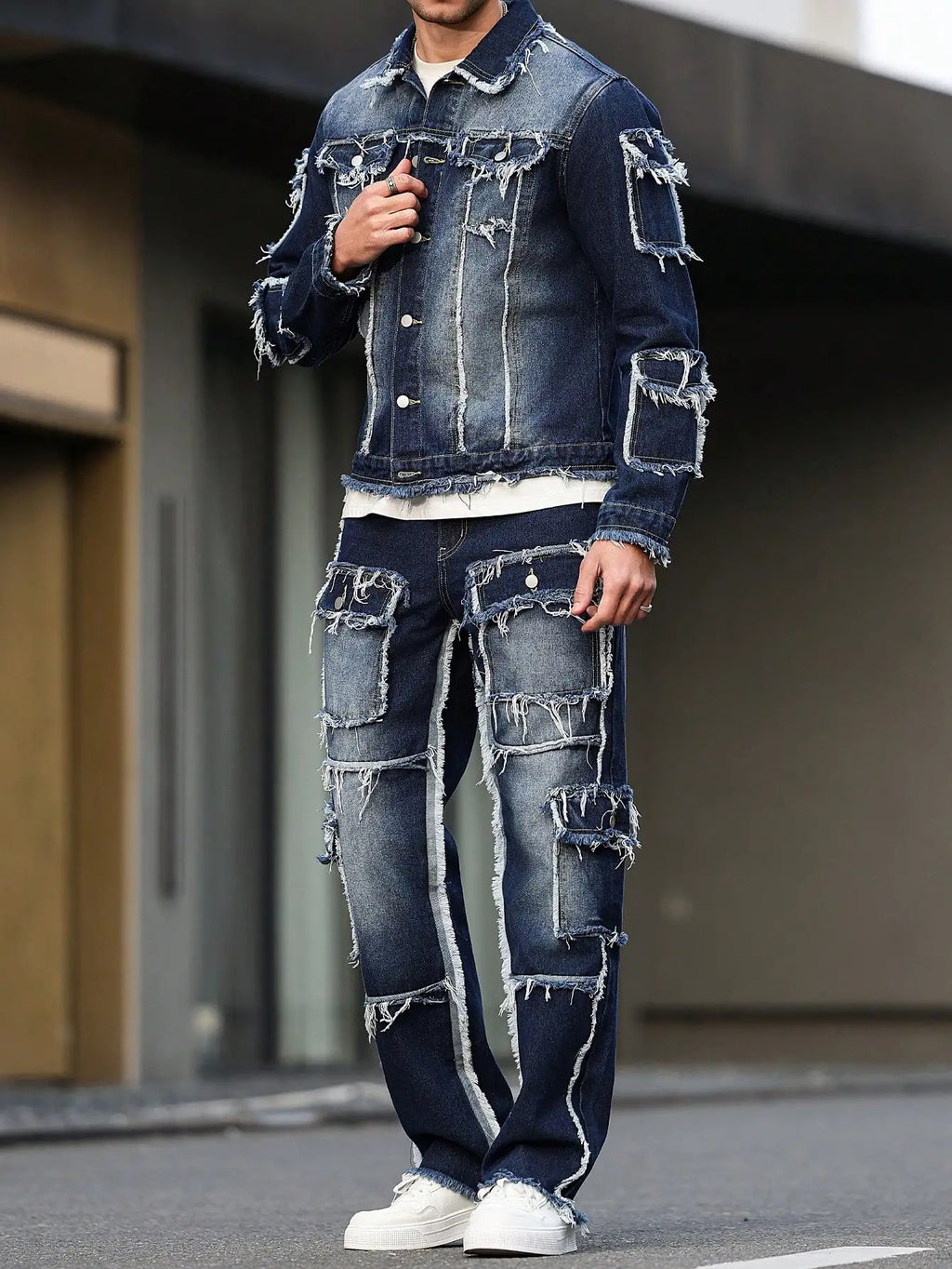 Men's Denim Suit - Multi-Pocket Jacket & Pants