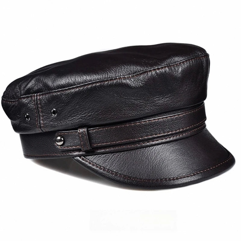 Unisex Genuine Leather Baseball Cap - Navy