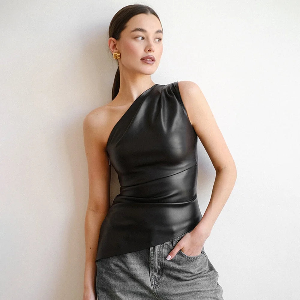 Pure Color Slim One-Shoulder Sleeveless Jacket