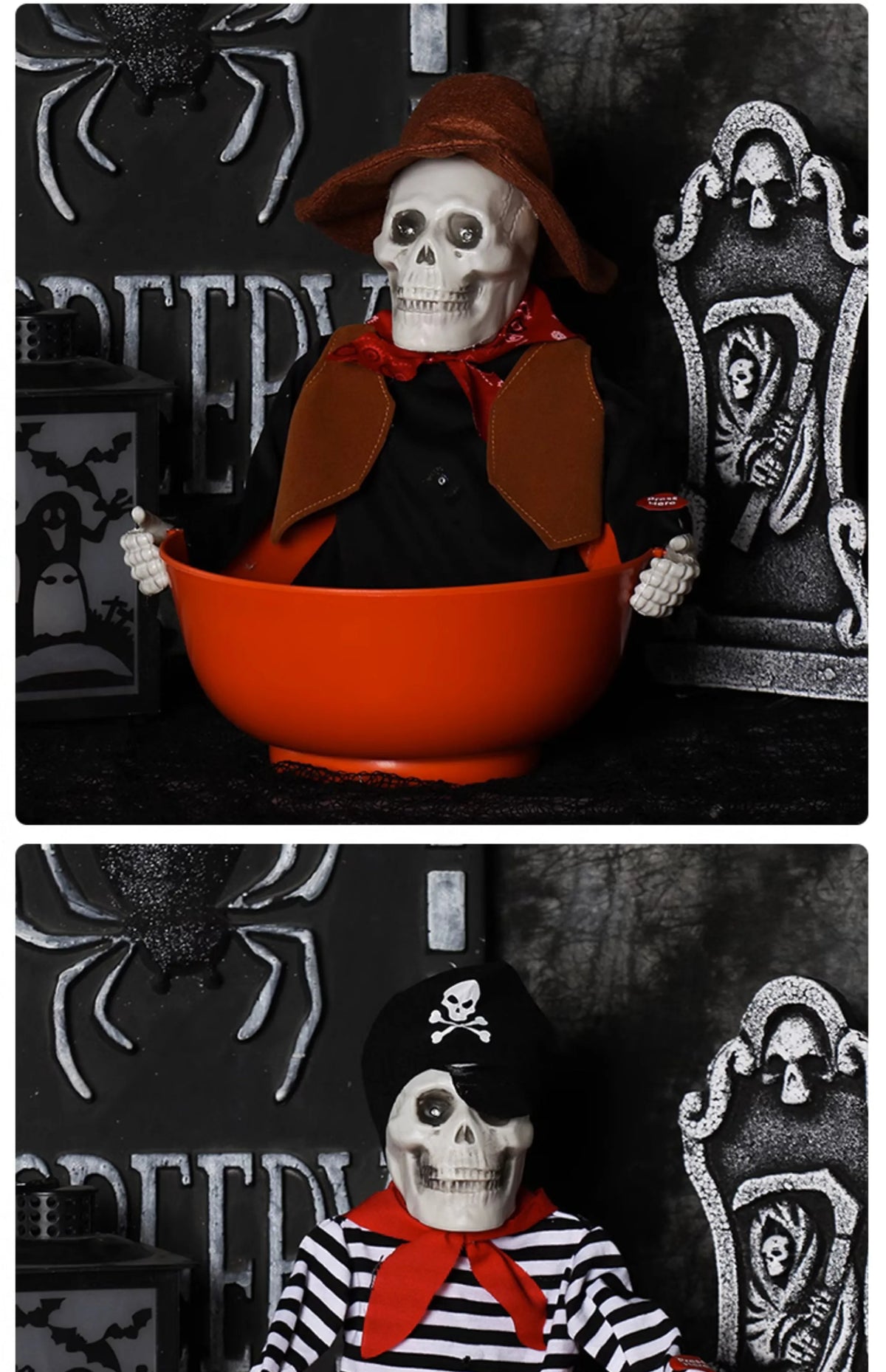 Halloween scene decoration: Pumpkin bucket, funny candy plate, props, ornaments, event atmosphere decorations, bar decor